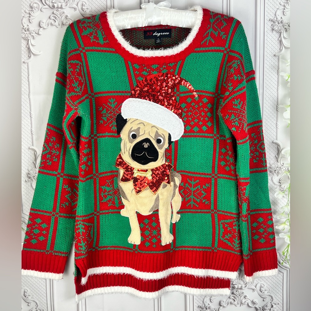 Christmas knit sweater puppy for the holidays women’s size small
